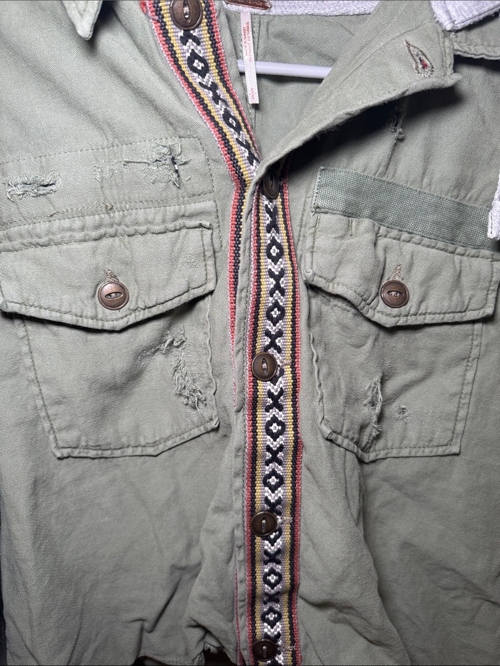 Free people Olive Green Hooded Jacket with Embroidered Trim size S - Picture 6 of 9
